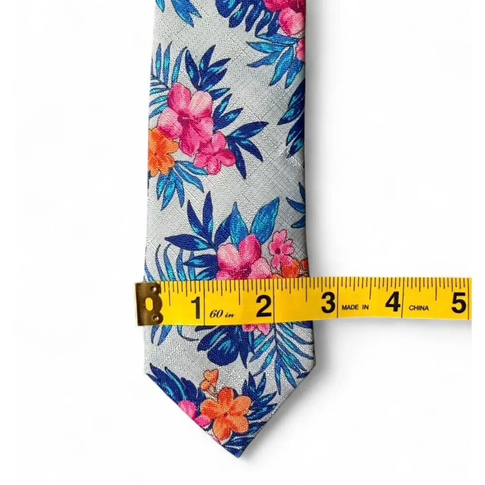 Wembley Gray and Multicolored Tropical Floral Necktie - Size Standard‎ Youth/XL